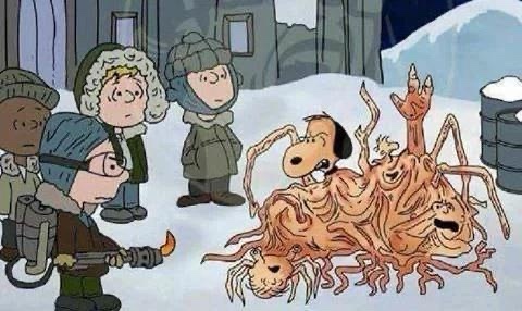 A cartoon scene from 'Calvin and Hobbes' shows Calvin and Hobbes transformed into a monstrous, multi-limbed, orange creature…