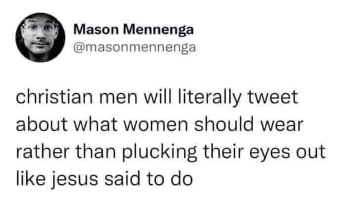 A screenshot of a tweet by Mason Mennenga showing his profile picture and handle, with overlaid text that reads: 'christian…