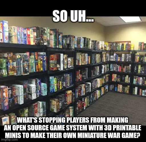 An image of a large room filled with shelves packed with board games, creating a sense of overwhelming choice. Overlaid text…