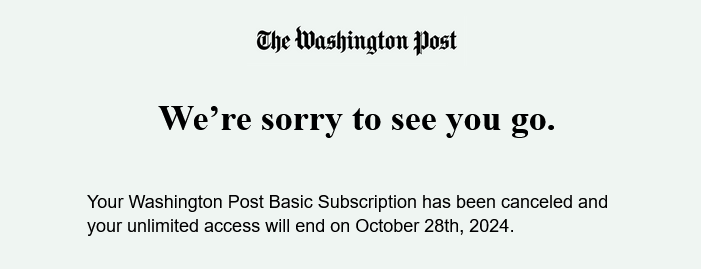 The image displays a light gray background with black text mimicking a formal letter from 'The Washington Post'. The main…