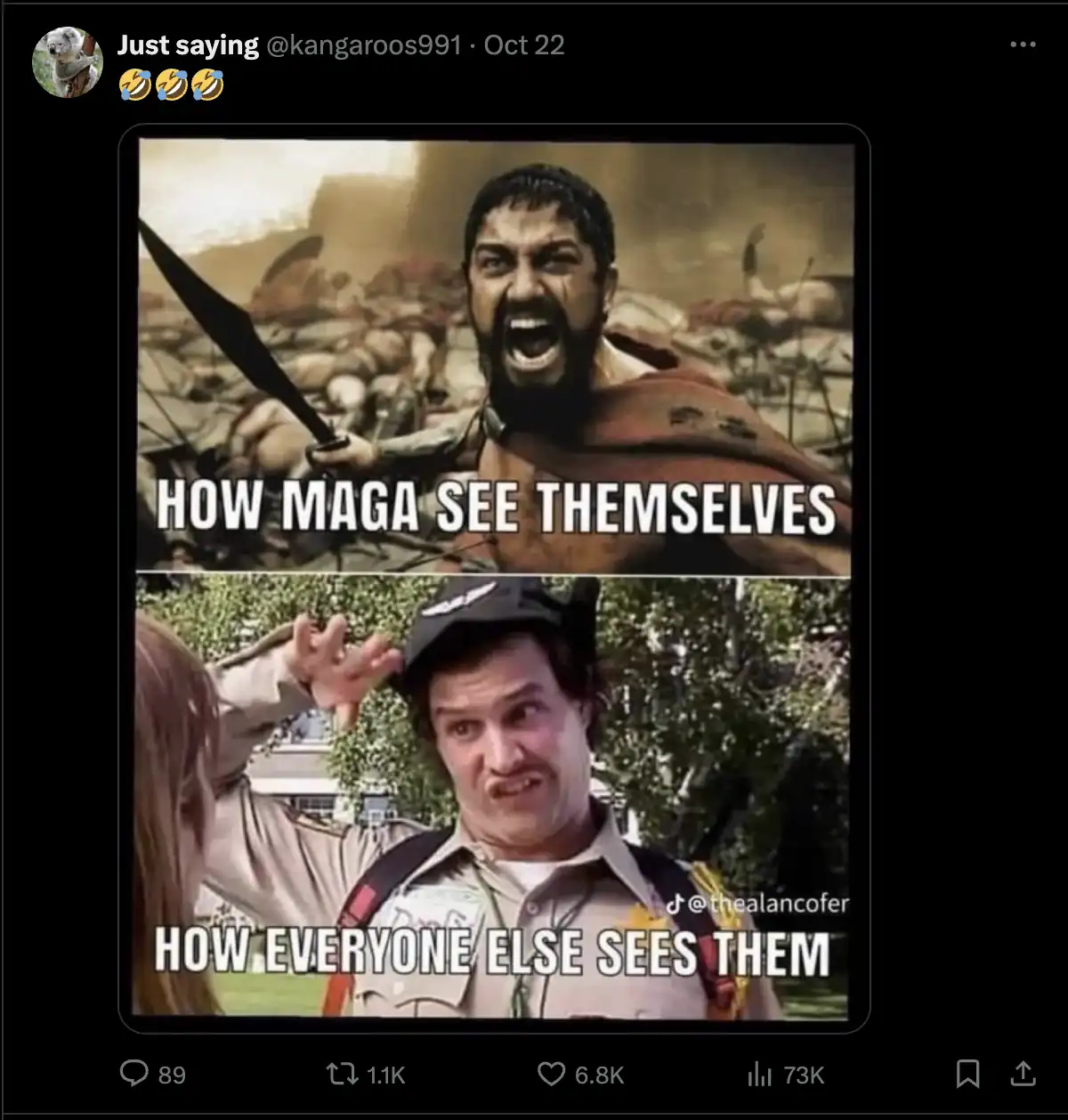 The meme features two panels: the top shows a battle scene with a man screaming while holding a sword, labeled 'HOW MAGA SEE…