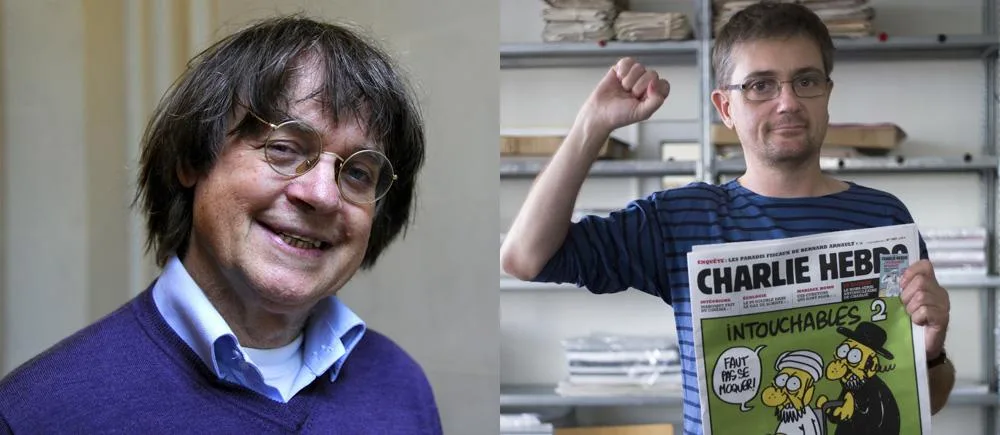 The image is a side-by-side comparison of two photos of the same man. On the left, he is smiling with medium-length dark…