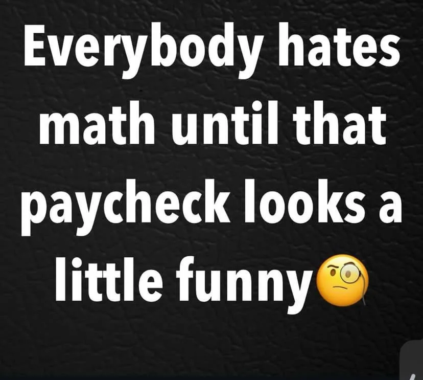 The image displays bold white text on a black textured background resembling leather. The text reads 'Everybody hates math…